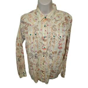 Wrangler Women’s M Western Pearl Snap Shirt Beige Paisley Print Long Sleeve
